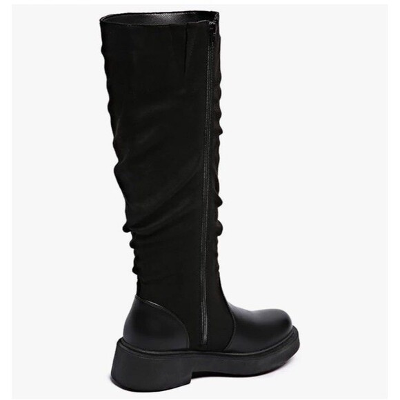 Women's Fashion Thick Heel Riding Boots Black Side Zipper Durable Elegant 7.5 - Picture 4 of 16